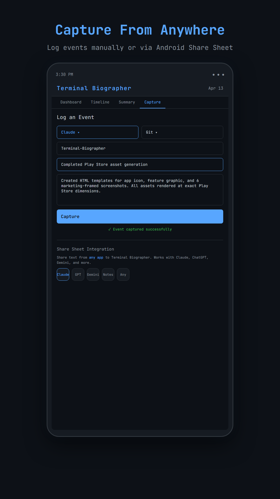 Manual capture screen for adding notes and annotations